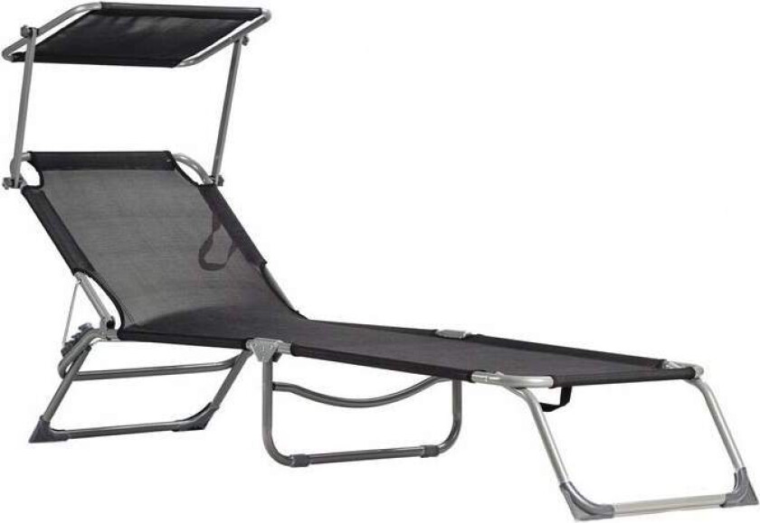 Solstol, divan, justerbar hagestol med kalesje, sort