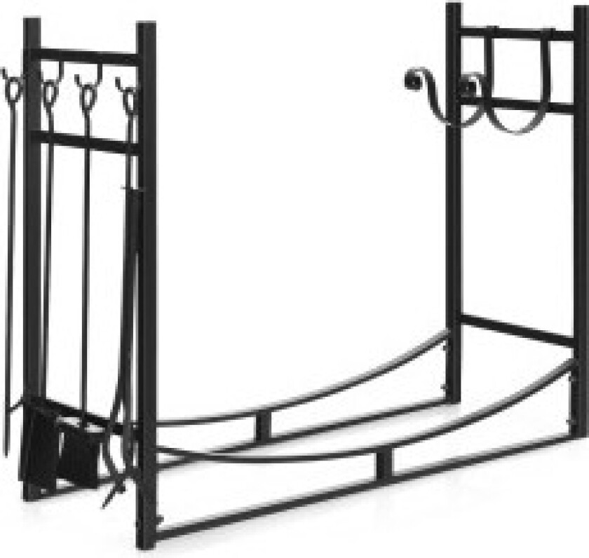 Robust vedstativ og verktøysett med opptenningsholdere og spade 91x33x76cm svart