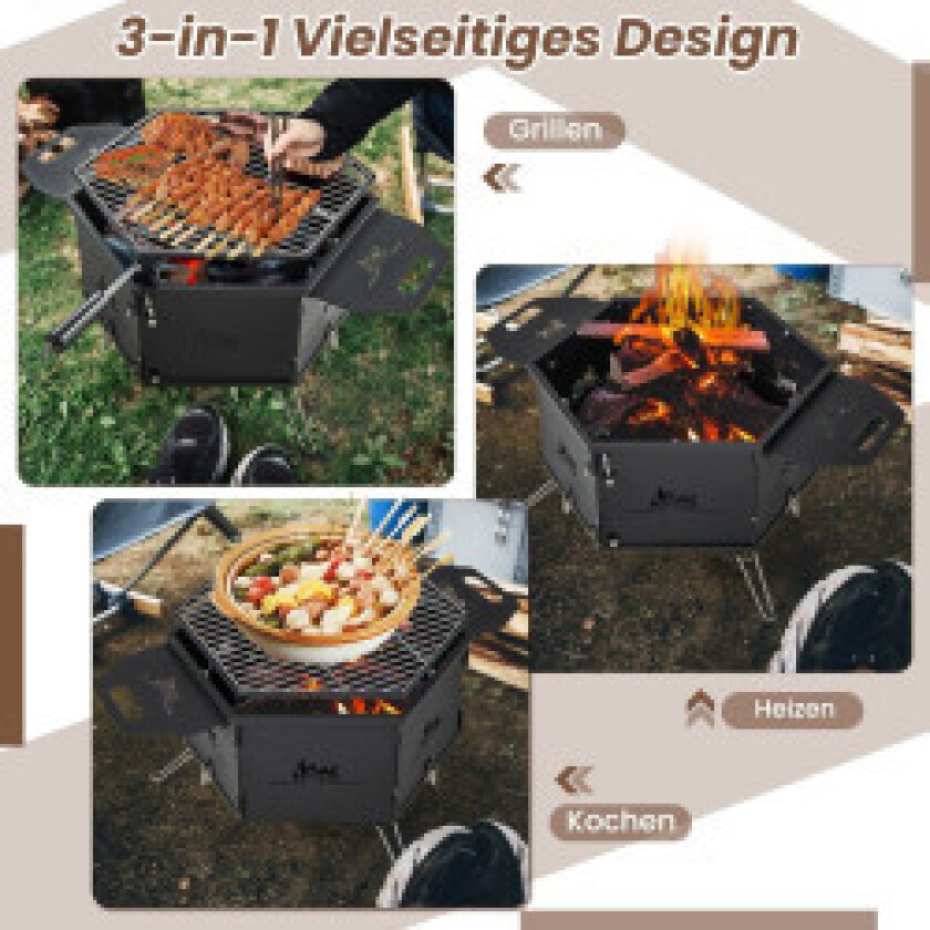 stor kullgrill med 360° roterende grill 2 i 1 bålbolle 77 x 74 x 38 cm