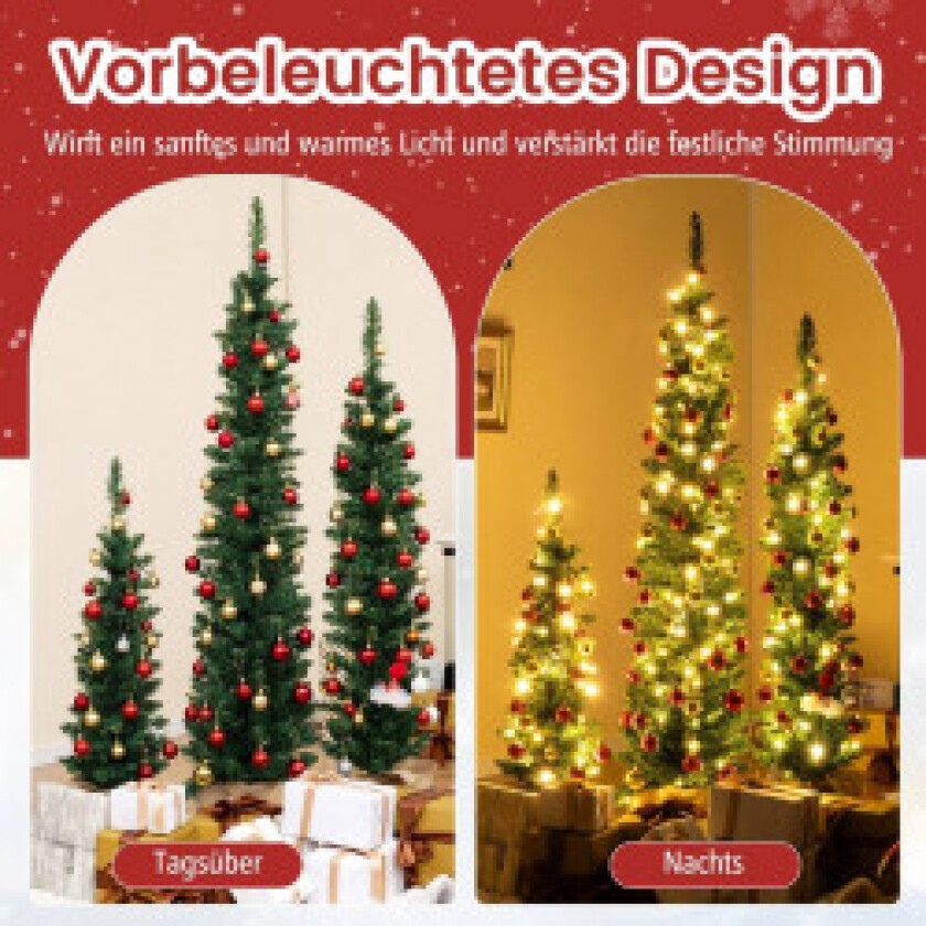 Kunstig juletre sett med 3 blyant juletre med lysende grønn