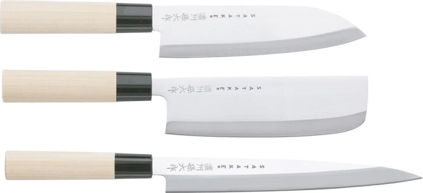 Houcho knivsett nakiri, sashimi & santoku 3 deler