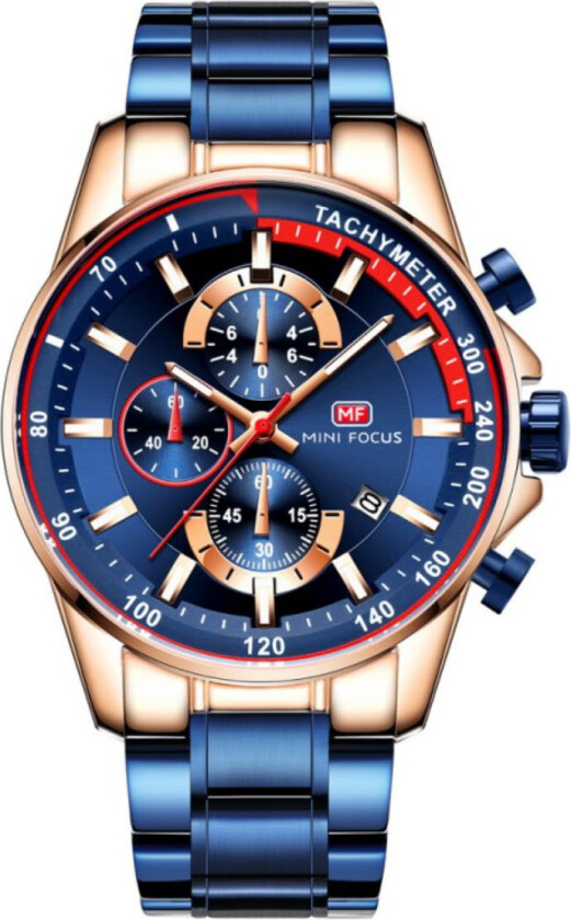 Tachymeter Chronograph 0218 - Kvarts - Rosegull - Herreklokker - Rustfritt stål - ledd m/pin - Mineral
