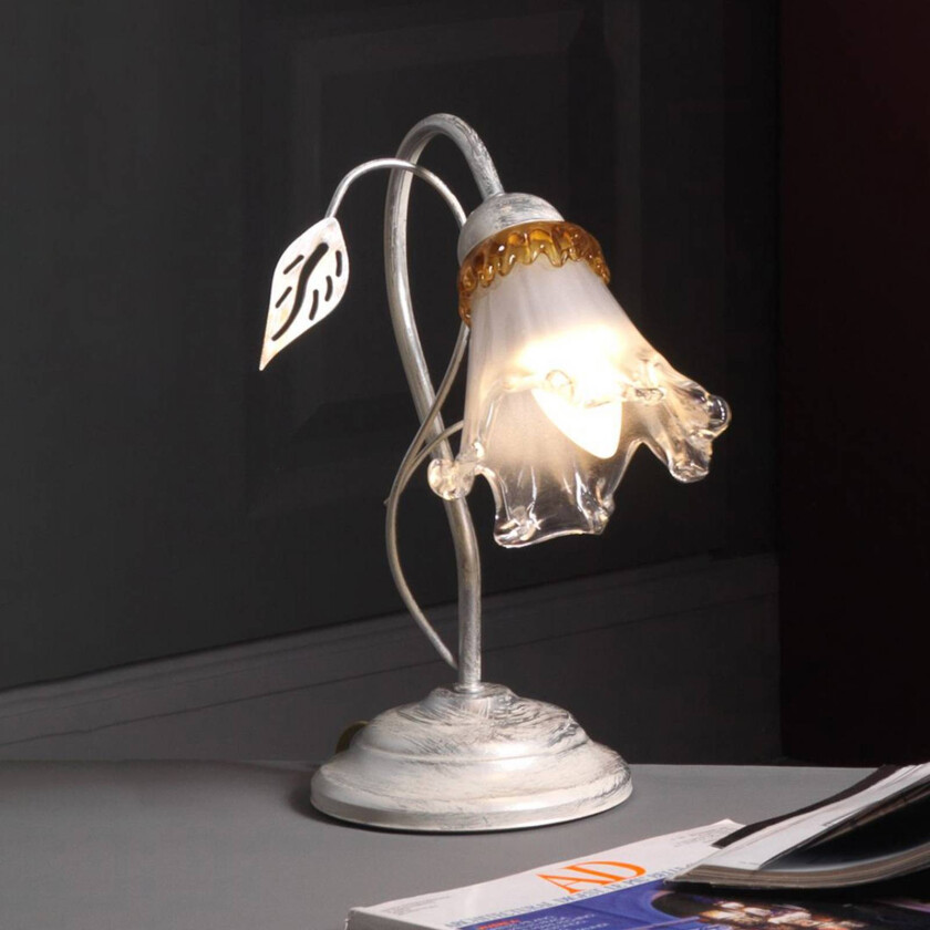 Lancia bordlampe, elfenbensfarget, 1 lyskilde, jern, glass