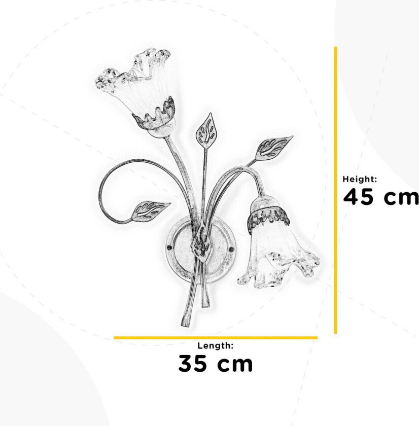 Lancia vegglampe, elfenbenfarget, 2 lyskilder, jern, glass