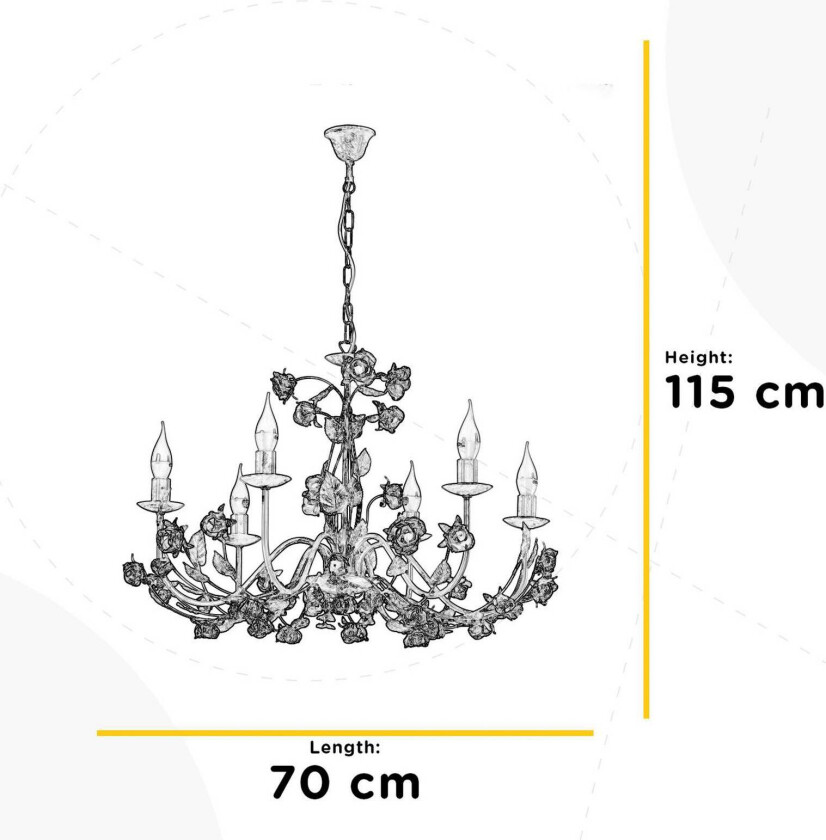 Carolina lysekrone, elfenbensfarget, 6 lyskilder, jern