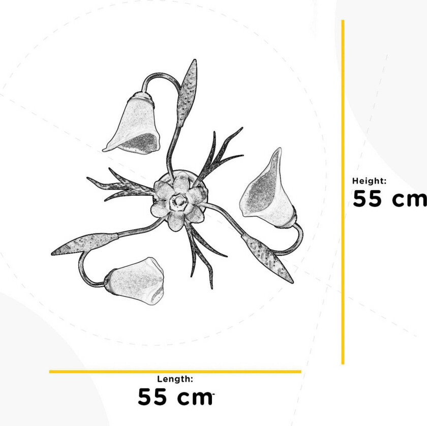 Alga taklampe, 3 lyskilder, jern, glass, florentinsk