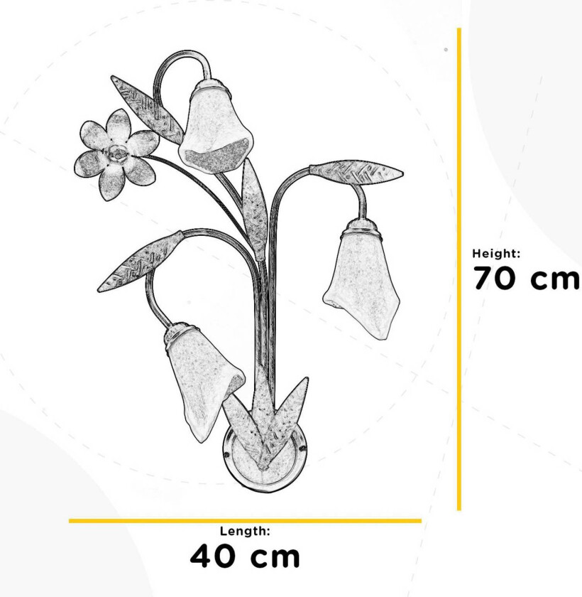 Alga vegglampe, 3 lyskilder, jern, glass, florentinsk