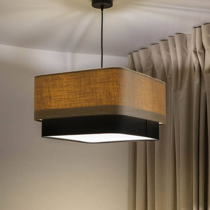 Kwadro Duo hengelampe, svart/beige, 50x50cm, jute/satin