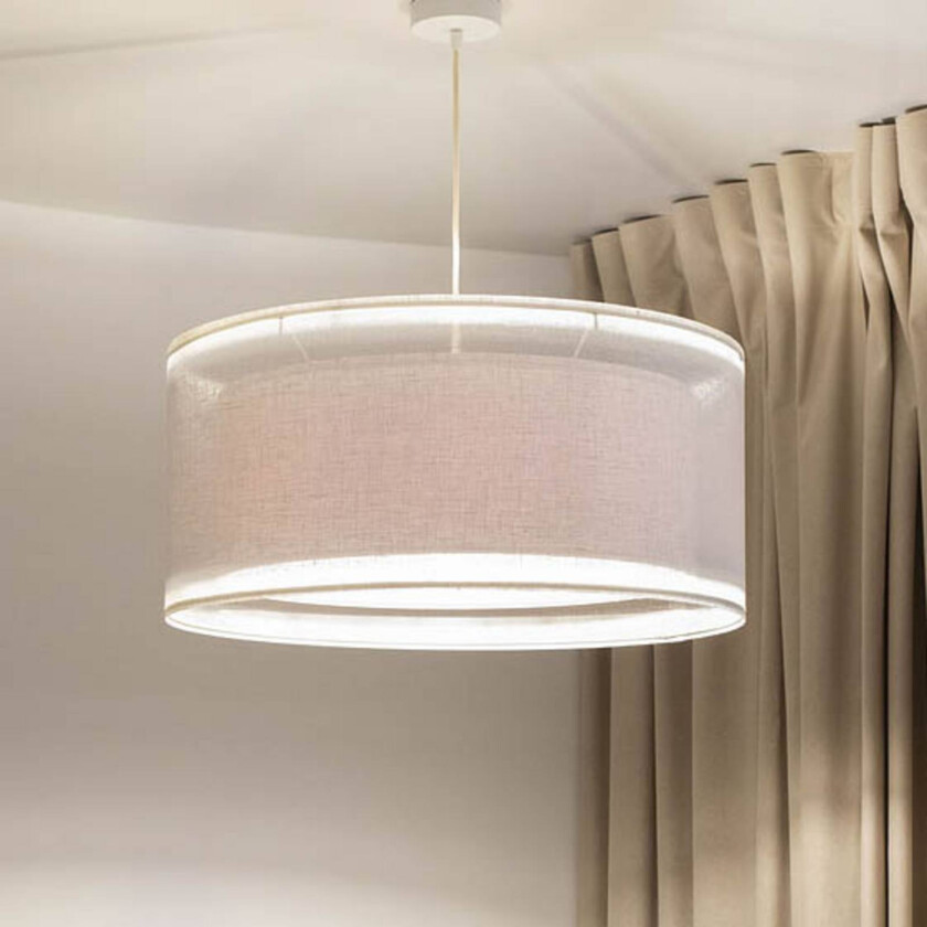 Duo Den Light hengelampe, kremfarget, Ø 50 cm, lin, PVC