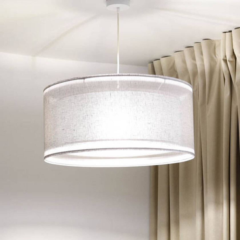 Duo Den Light hengelampe, sølvgrå, Ø 50 cm, lin, PVC