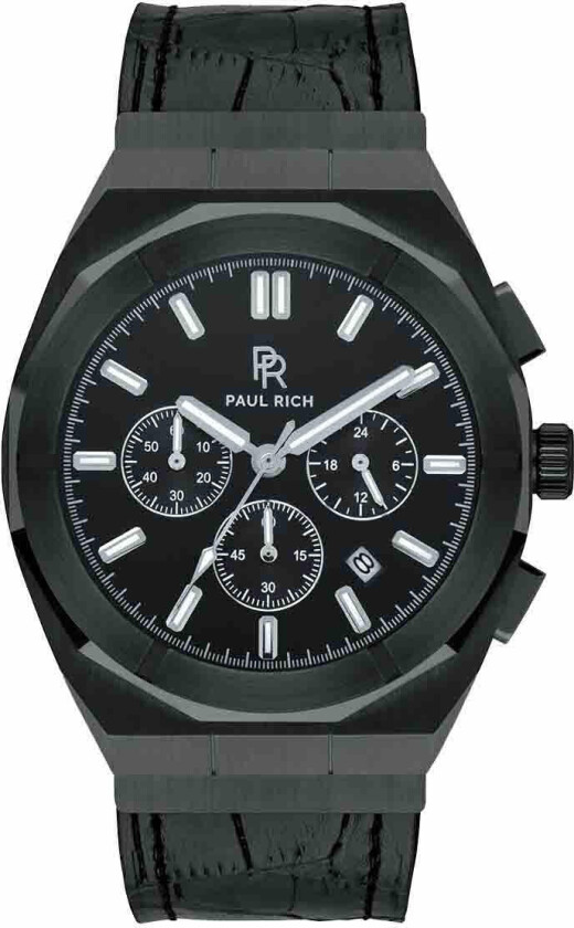 Motorsport Silver Black Leather - Kvarts - Sort - Herreklokker - Skinn -