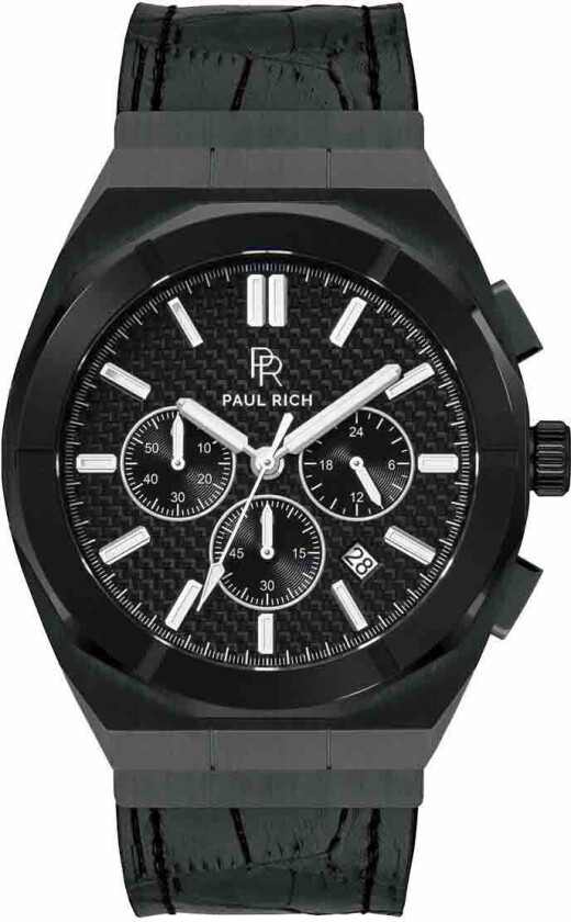 Motorsport - Carbon Fiber Black Leather 45mm - Kvarts - Sort - Herreklokker - Skinn -