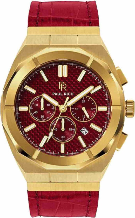 Motorsport - Carbon Fiber Golden Red Leather 45mm - Kvarts - Gull - Herreklokker - Skinn/Krystal -