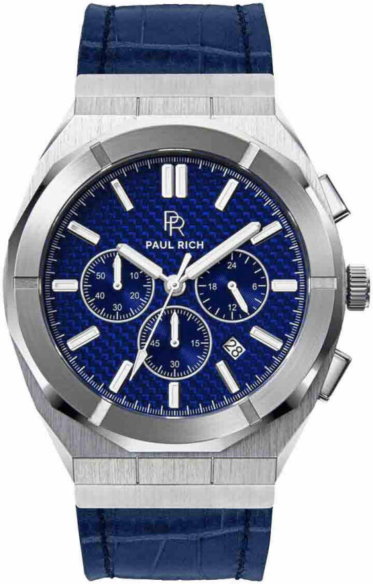 Motorsport - Carbon Fiber Steel Blue Leather 45mm - Kvarts - Sølv - Herreklokker - Skinn -