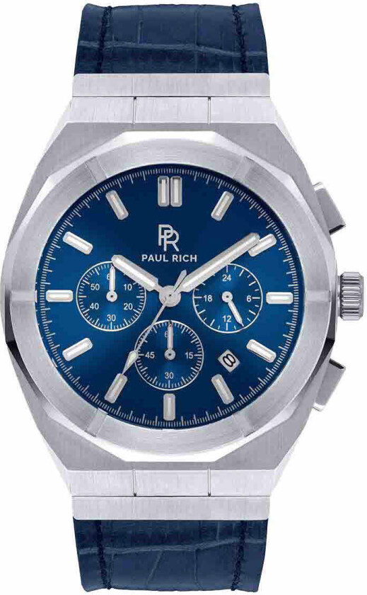 Motorsport Silver Blue Leather - Kvarts - Sølv - Herreklokker - Skinn -
