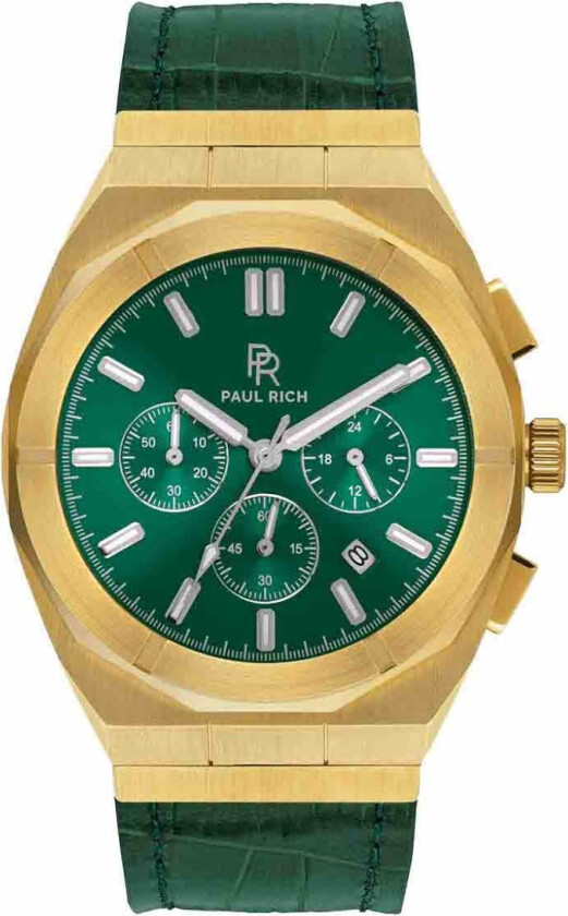 Motorsport Green Gold Leather - Kvarts - Gull - Herreklokker - Skinn -