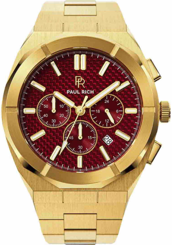 Motorsport Carbon Fiber Red Gold Steel 45mm - Kvarts - Gull - Herreklokker - Rustfritt stål - ledd m/pin -