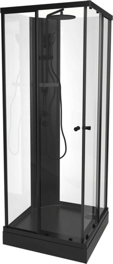 Vikingbad Sofia Rett Pluss Dusjkabinett - Svart Søyle Matt / 90x90cm Klart Glass