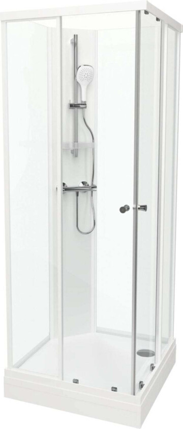 Vikingbad Sofia Rett Basic Dusjkabinett Hvit Matt / 80x80cm Klart Glass
