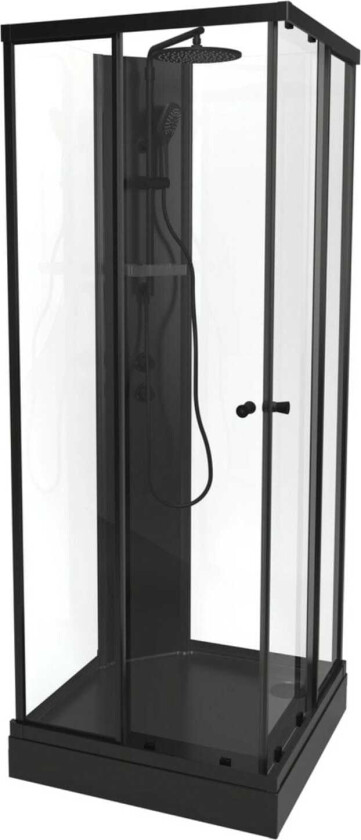 Vikingbad Sofia Rett Pluss Dusjkabinett - Svart Søyle Matt / 90x90cm Hvit Glass