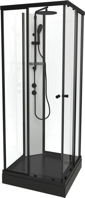 Vikingbad Sofia Rett Pluss Dusjkabinett - Hvit Søyle Svart Matt / 90x90cm Klart Glass
