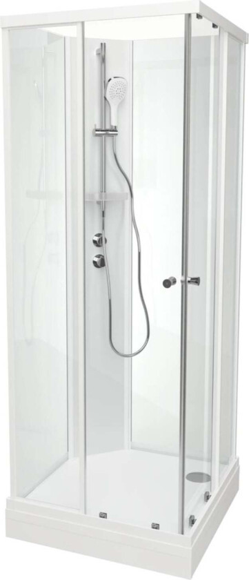 Vikingbad Sofia Rett std Dusjkabinett - Lav Hvit Matt / 80x80cm Glass
