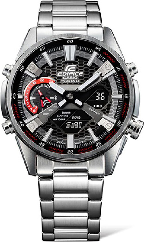 Edifice ECB-S100D-1AEF - Anadigi - Sølv - Herreklokker - Rustfritt stål - ledd m/pin - Safir