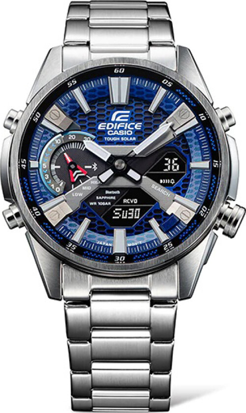 Edifice ECB-S100D-2AEF - Anadigi - Sølv - Herreklokker - Rustfritt stål - ledd m/pin - Safir