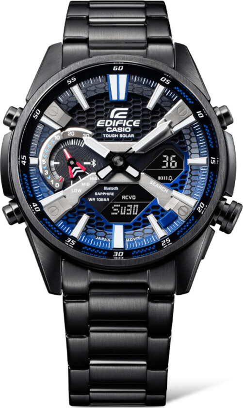 Edifice ECB-S100DC-2AEF - Anadigi - Sort - Herreklokker - Rustfritt stål - ledd m/pin - Safir
