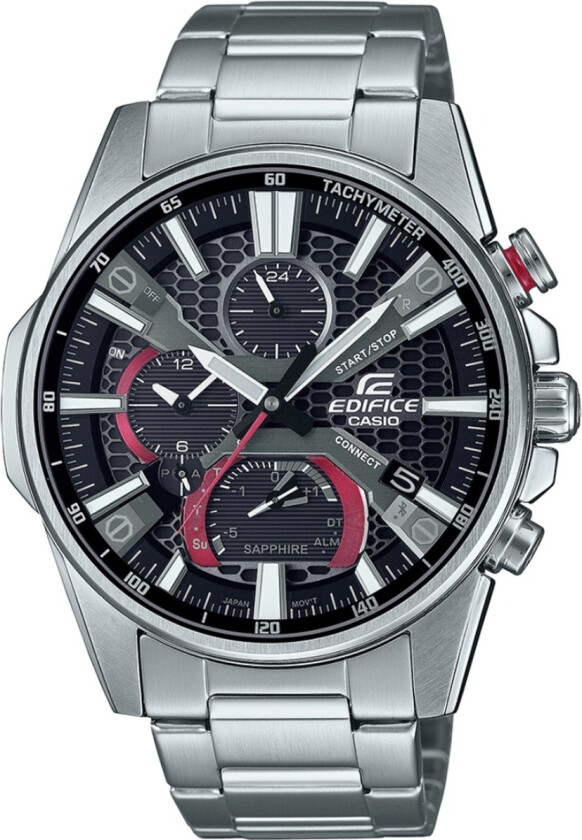 Edifice EQB-1200D-1AER - Kvarts - Sølv - Herreklokker - Rustfritt stål - ledd m/pin - Safir