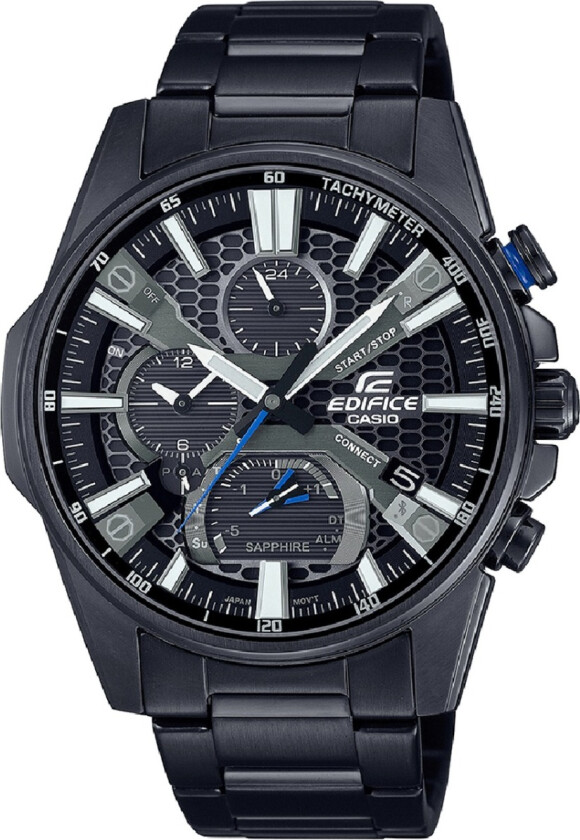 Edifice EQB-1200DC-1AER - Kvarts - Sort - Herreklokker - Rustfritt stål - ledd m/pin - Safir