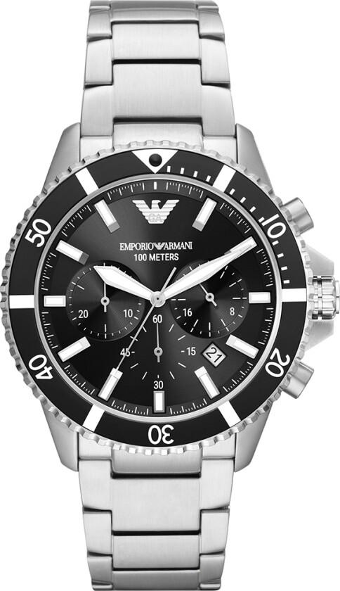 Emporio Armani Mens Divers AR11360 - Kvarts - Sølv - Herreklokker - Rustfritt stål - ledd m/pin - Mineral