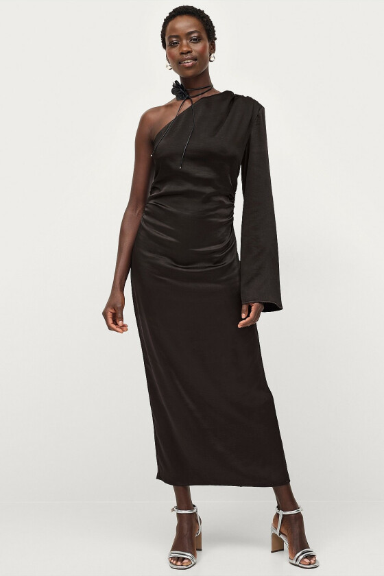 Kjole One Shoulder Satin Dress - Svart