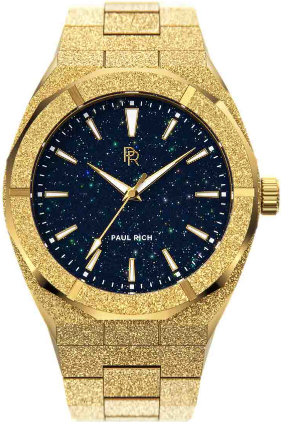 Frosted Star Dust Gold/Aventurine Blue 42mm - Kvarts - Gull - Herreklokker - Rustfritt stål - ledd m/pin - Mineral