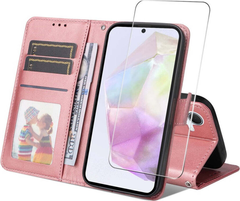 Samsung Galaxy A56 (5G) / A36 (5G) 2-i-1 Kunstskinn Flip Deksel med Skjermbeskyttelsesglass - Rosa