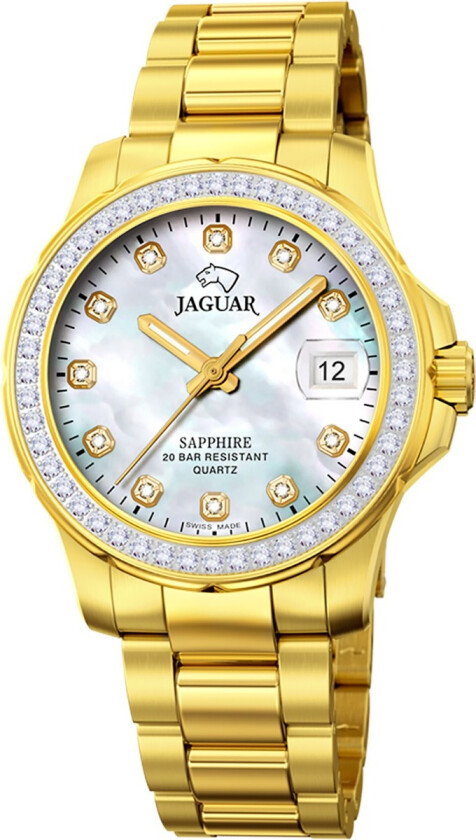 Womens Nacre J895/1 - Kvarts - Gull - Dameklokker - Rustfritt stål - ledd m/pin - Safir