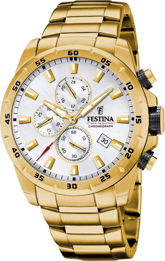 Chrono Sports F20541/1 - Kvarts - Gull - Herreklokker - Rustfritt stål - ledd m/pin - Mineral