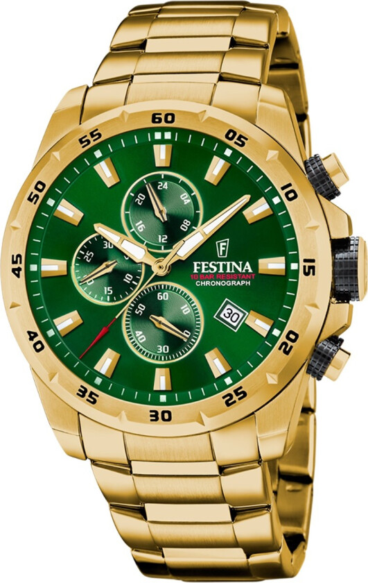 Chrono Sports F20541/3 - Kvarts - Gull - Herreklokker - Rustfritt stål - ledd m/pin - Mineral