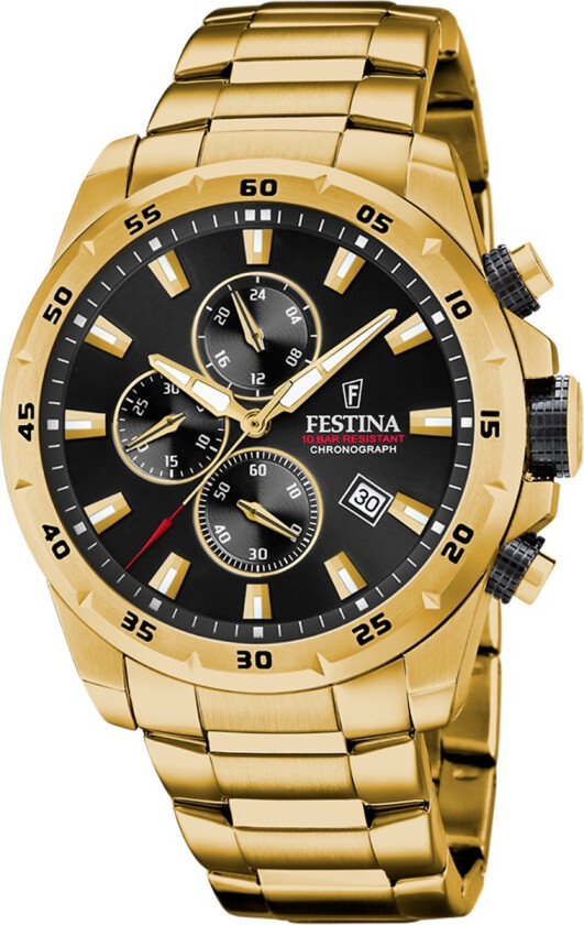 Chrono Sports F20541/4 - Kvarts - Gull - Herreklokker - Rustfritt stål - ledd m/pin - Mineral