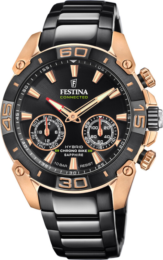 Chrono Bike Hybrid F20548/1 - Kvarts - Rosegull - Herreklokker - Rustfritt stål - ledd m/pin - Safir
