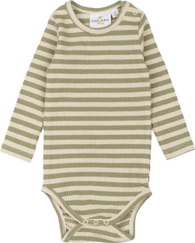 GOTS Uni Ribbet Baby Body Tea Striped | Grønn | 68 cm
