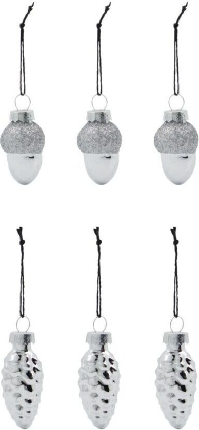 Glint juletreanheng 5,8 cm 6-pakning Silver