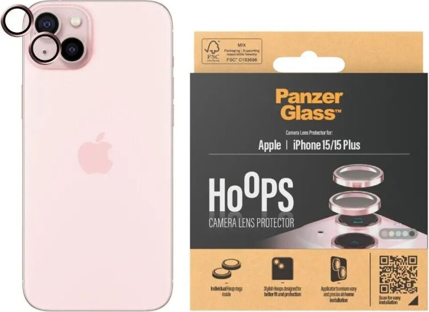 iPhone 15 / 15 Plus Hoops - Kamerabeskyttelse - Gjennomsiktig / Pink