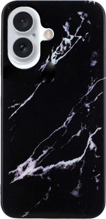 iPhone 16 Plus Fleksibelt Plast Deksel med Marmordesign - Svart