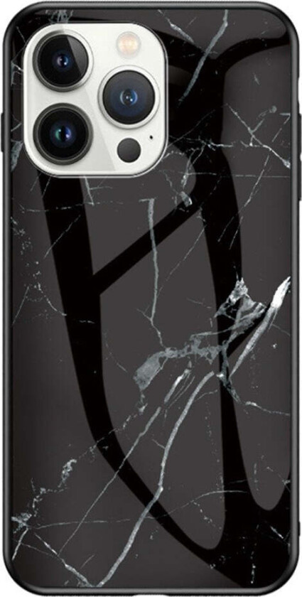iPhone 16 Pro Max Marmordeksel med Glassrygg - Svart Marmor
