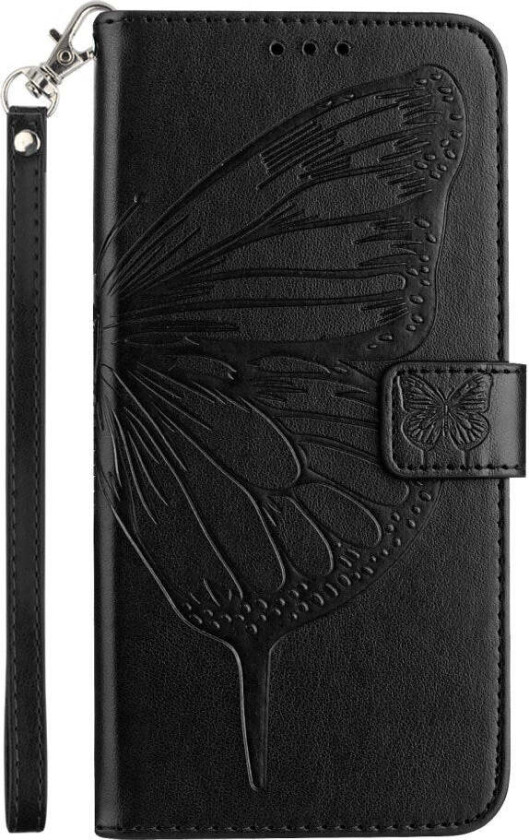iPhone 16 Plus Kunstskinn Deksel med Sommerfugltrykk - Svart