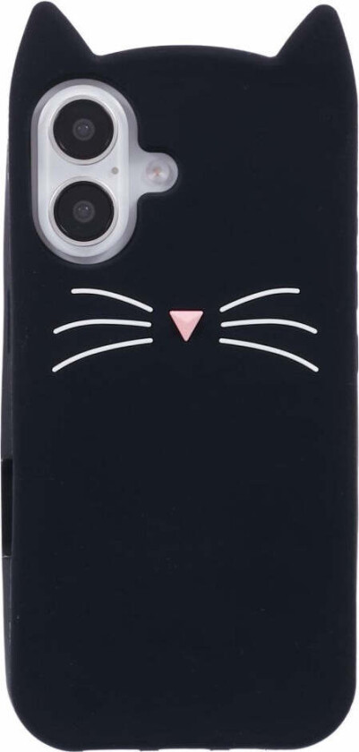 iPhone 16 Plus Silikon Deksel med Katteører - Svart