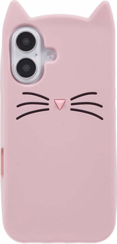 iPhone 16 Plus Silikon Deksel med Katteører - Rosa