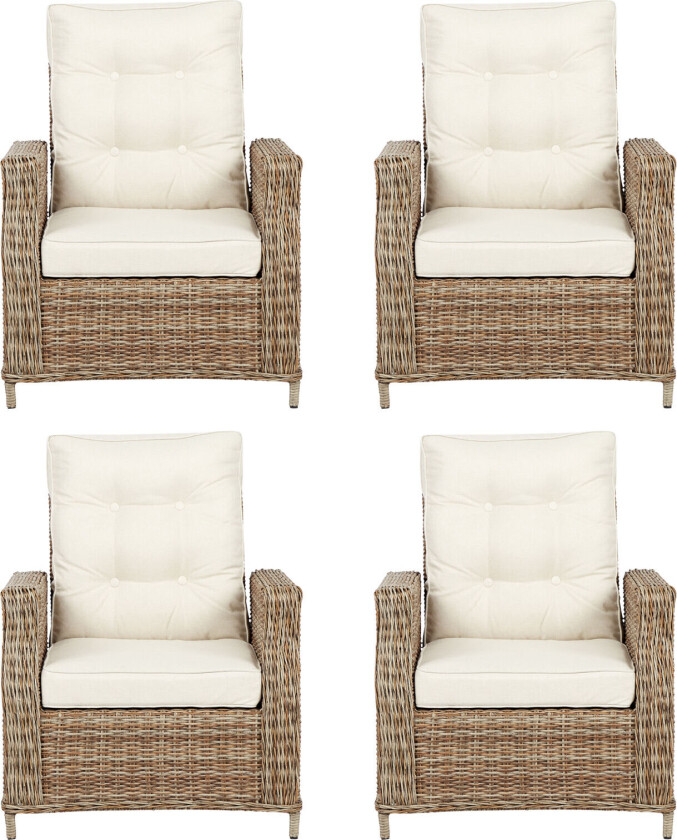 4 x hagestol polyrattan med pute natur.