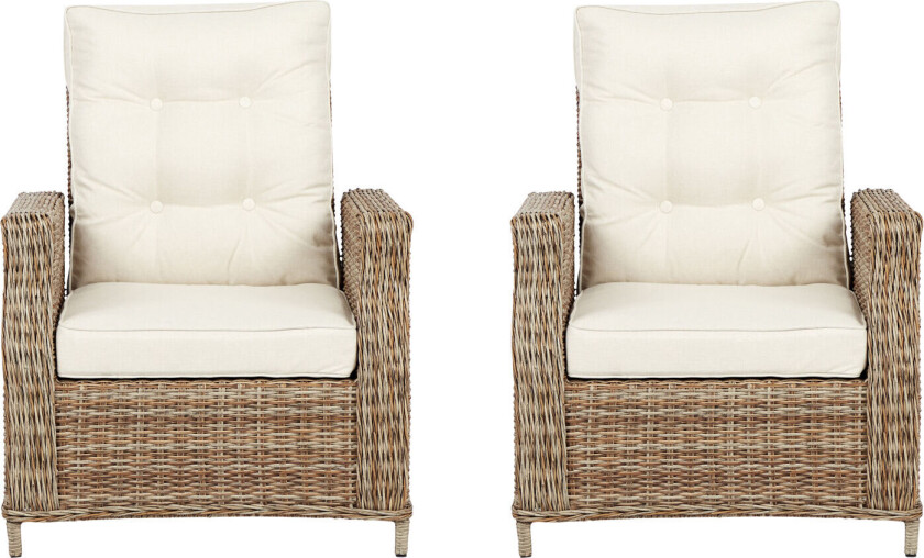 2 x hagestol polyrattan med pute natur.